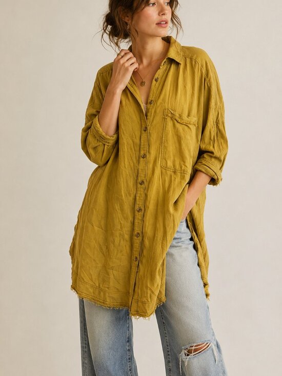 Anthropologie Tops - Pilcro Airy Oversized Mustard Button Down Tunic Shirt XL